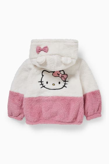 Dzieci - Hello Kitty - kurtka z kożuszka z kapturem - kremowobiały