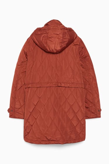 Women - Quilted coat with hood - brown