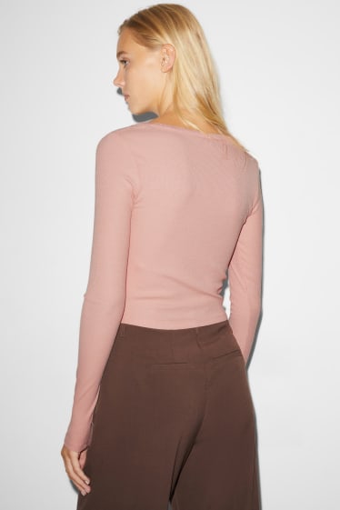 Damen - Crop Langarmshirt - rosa