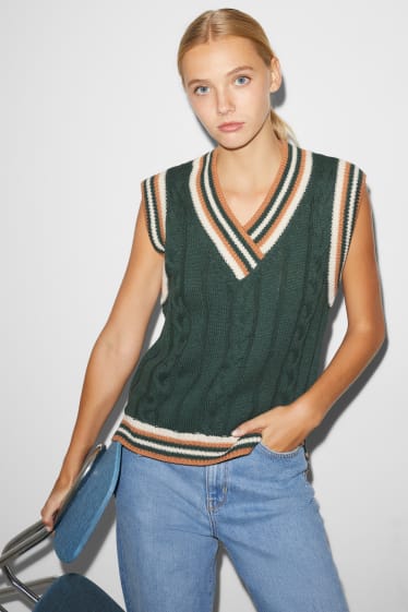 Dospívající a mladí - CLOCKHOUSE - svetrová vesta - copánkový vzor - zelená