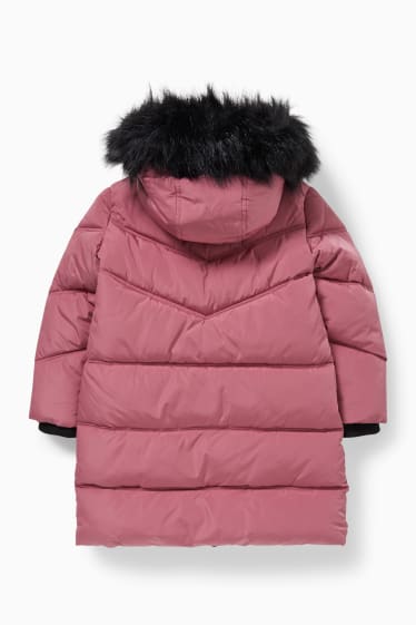 Kinder Mädchen - Steppjacke mit Kapuze und Kunstfellbesatz - pink