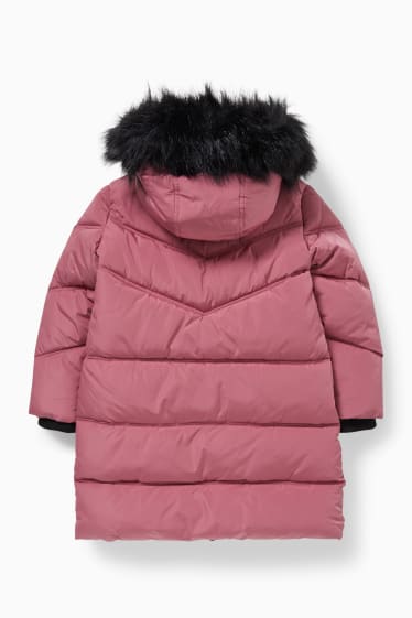 Kinder - Steppjacke mit Kapuze und Kunstfellbesatz - pink