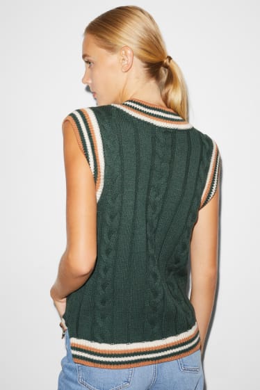 Dospívající a mladí - CLOCKHOUSE - svetrová vesta - copánkový vzor - zelená