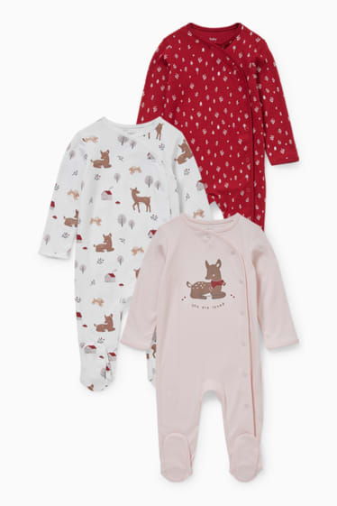 Neonati - Confezione da 3 - pigiama neonati - rosso / bianco crema