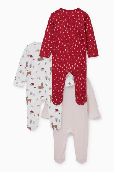 Neonati - Confezione da 3 - pigiama neonati - rosso / bianco crema