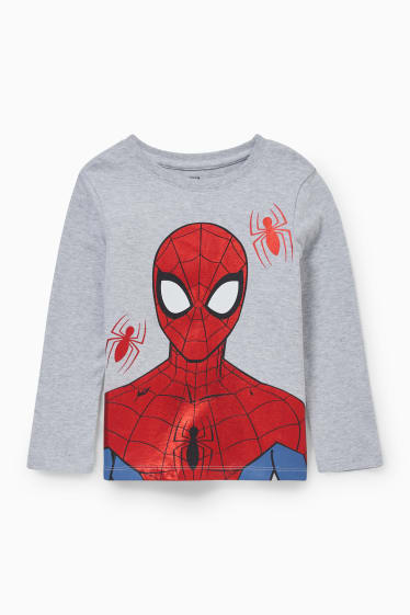 Dětské - Spider-Man - tričko s dlouhým rukávem - světle šedá-žíhaná