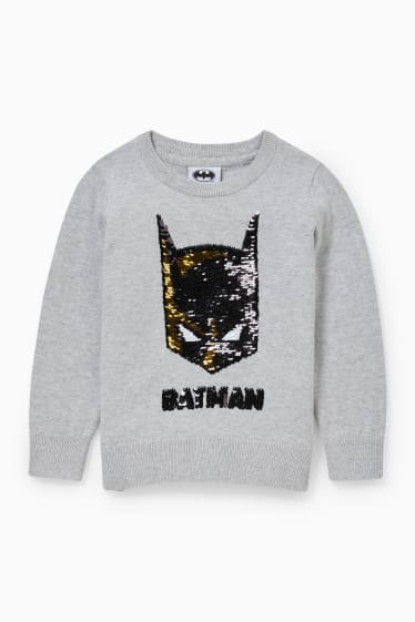 Kinder - Batman - Pullover - Glanz-Effekt - hellgrau-melange