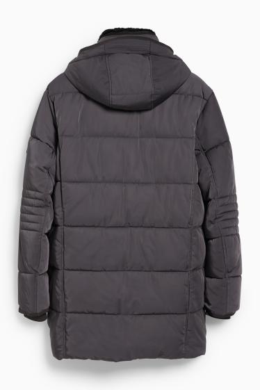 Men - Parka with hood and faux fur trim - winter - dark gray