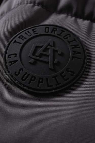 Men - Parka with hood and faux fur trim - winter - dark gray