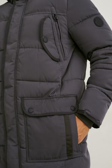 Men - Parka with hood and faux fur trim - winter - dark gray