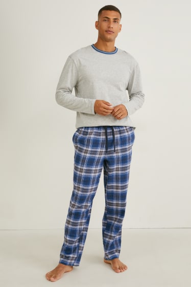 Mężczyźni - Flanelowe spodnie od piżamy - w kratę - niebieski / ciemnoniebieski