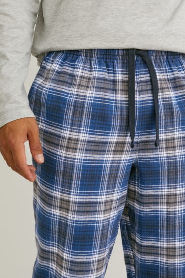 Uomo - Pantaloni pigiama di flanella - a quadretti - blu  / blu scuro