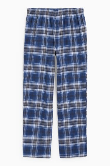 Uomo - Pantaloni pigiama di flanella - a quadretti - blu  / blu scuro