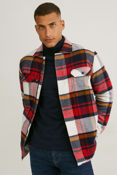 Hombre - Chaqueta - de cuadros - rojo / azul oscuro