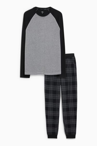 Uomo - Pigiama con pantaloni di flanella - nero / grigio