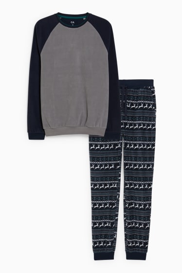 Herren - Weihnachts-Fleece-Pyjama - dunkelblau / grau