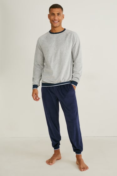 Hommes - Pyjama d'hiver - bleu foncé / gris