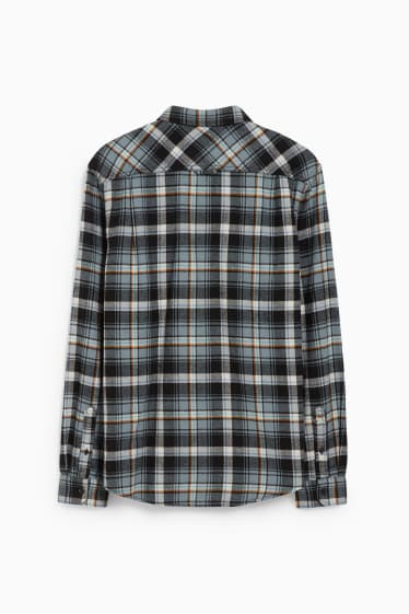 Men - Flannel shirt - regular fit - kent collar - check - dark green / gray