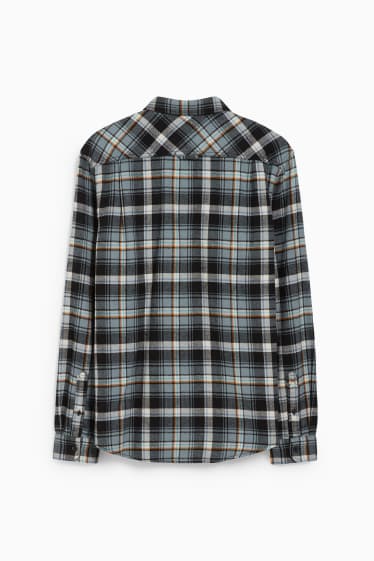 Uomo - Camicia di flanella - regular fit - collo all'italiana - a quadretti - verde scuro / grigio