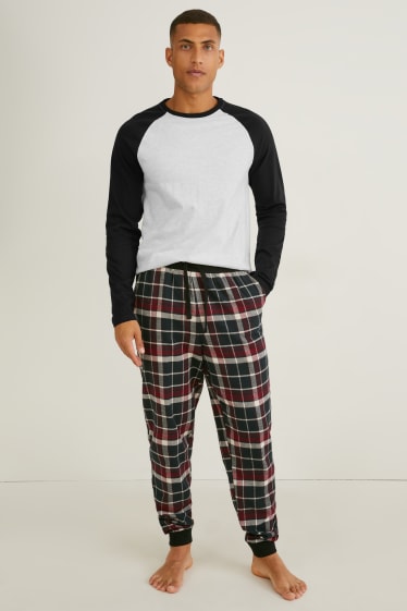 Heren - Pyjama met flanellen broek - zwart / grijs