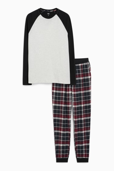 Mężczyźni - Piżama ze spodniami flanelowymi - czarny / szary