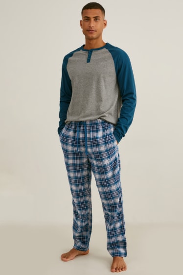 Herren - Pyjama mit Flanellhose - blau / grau