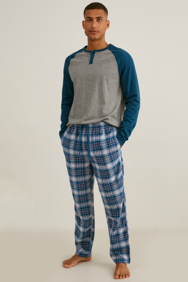 Bărbați - Pijama cu pantaloni din flanel - albastru / gri