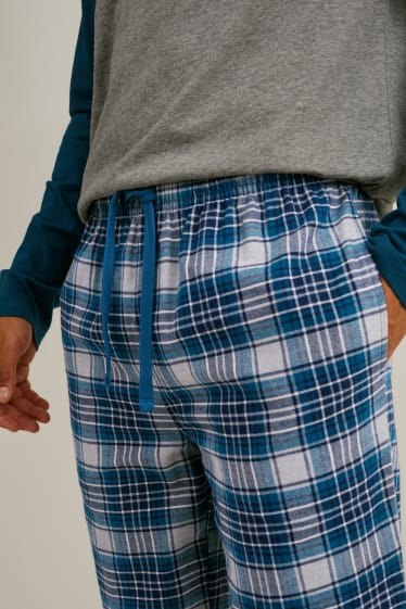 Hommes - Pyjama avec pantalon en flanelle - bleu / gris