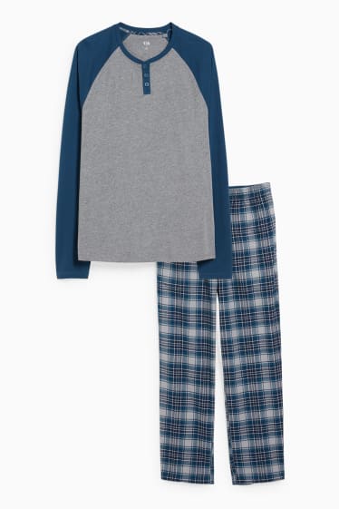 Bărbați - Pijama cu pantaloni din flanel - albastru / gri