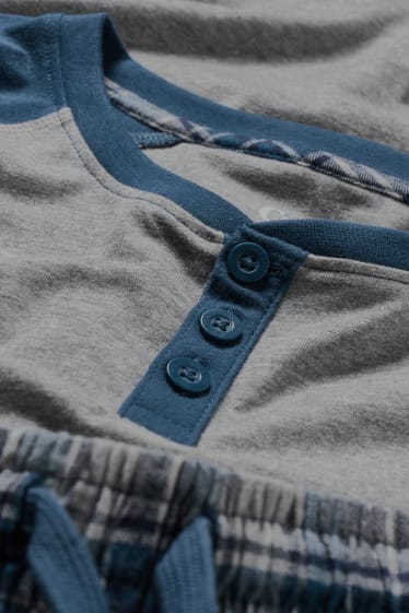 Heren - Pyjama met flanellen broek - blauw / grijs