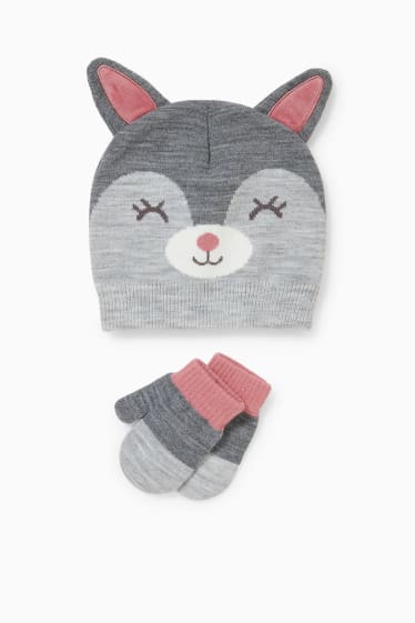 Bebés - Set - gorro y manoplas para bebé - 2 piezas - gris claro jaspeado