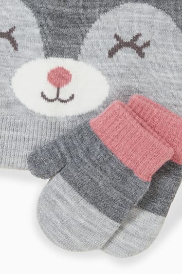 Bébés - Ensemble - bonnet pour bébé et moufles pour bébé - 2 pièces - gris clair chiné