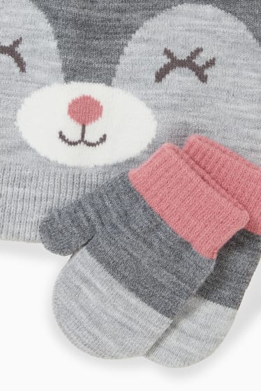 Bebés - Set - gorro y manoplas para bebé - 2 piezas - gris claro jaspeado