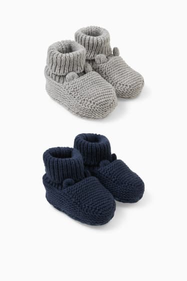 Babys - Baby-Strick-Krabbelschuhe - hellgrau / dunkelblau