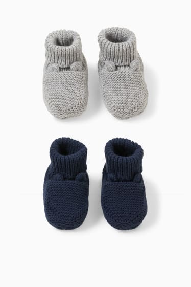 Bébés - Chaussons en maille pour bébé - gris clair / bleu foncé