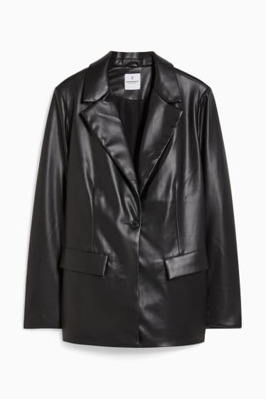 Damen - CLOCKHOUSE - Blazer - Relaxed Fit - Lederimitat - schwarz