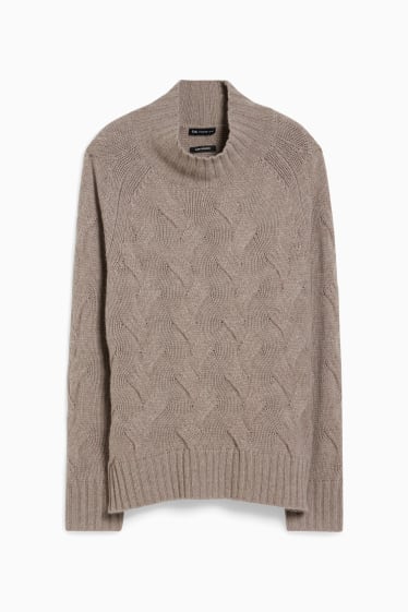 Women - Cashmere jumper - cable knit pattern - taupe