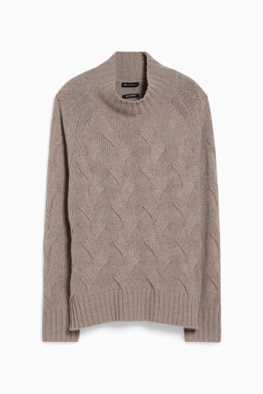 Damen - Kaschmir-Pullover - Zopfmuster - taupe