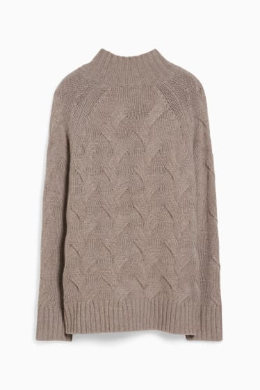 Damen - Kaschmir-Pullover - Zopfmuster - taupe