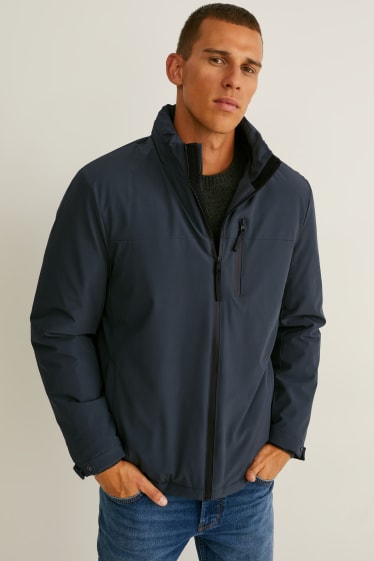 Men - Outdoor jacket with hood - water-repellent - dark blue