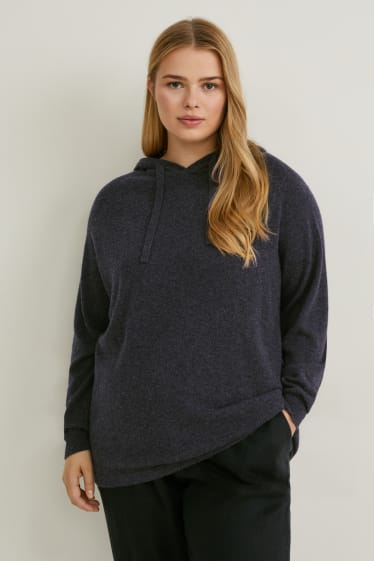 Donna - Maglione di cashmere con cappuccio - antracite