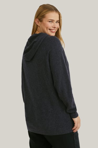 Kobiety - Kaszmirowy sweter z kapturem - antracyt