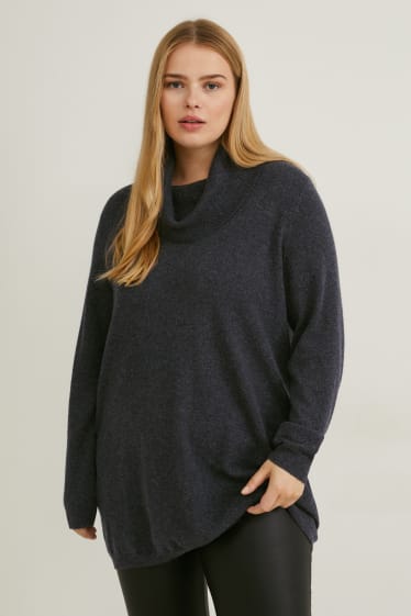 Women - Cashmere polo neck jumper - anthracite