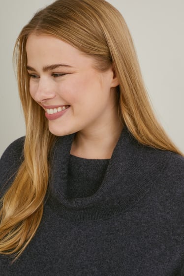 Damen - Kaschmir-Rollkragenpullover - anthrazit