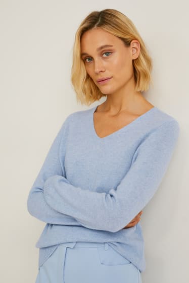 Women - Cashmere jumper - light blue-melange