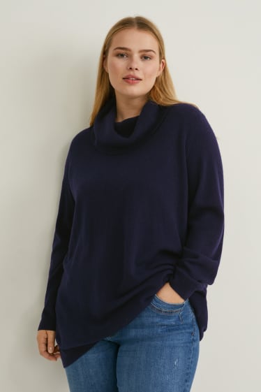 Donna - Maglione a dolcevita di cashmere - blu scuro