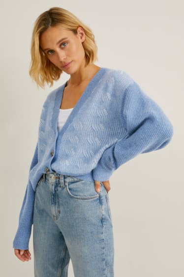 Damen - Kaschmir-Strickjacke - blau-melange