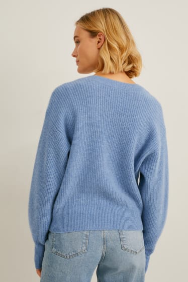 Damen - Kaschmir-Strickjacke - blau-melange