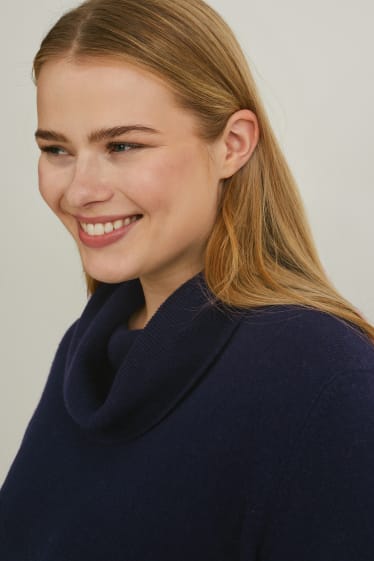 Women - Cashmere polo neck jumper - dark blue