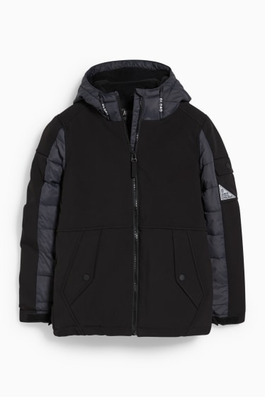 Kinder Buben - Funktionsjacke mit Kapuze - schwarz / grau